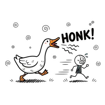 Angry Goose Chasing Scared Person Honk Cartoon.