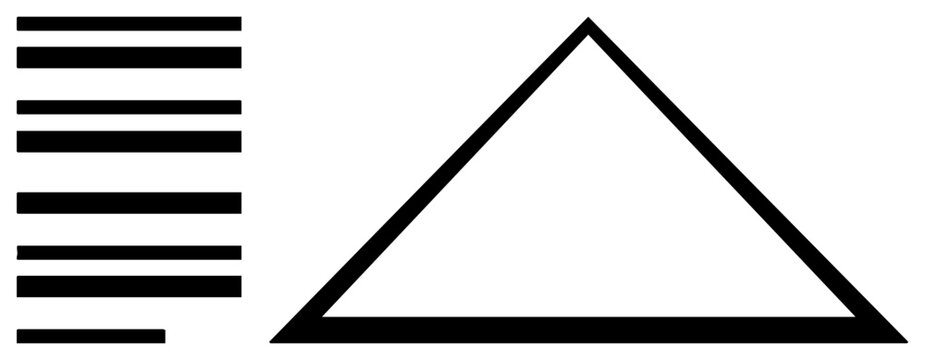 Abstract vector graphic with bold triangle and staggered bars, minimalist design, flat shapes, digital art element, graphic design.