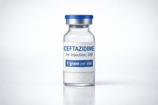 Illustration of a ceftazidime injection vial containing antibiotic powder, ideal for medical education, pharmacy materials, and healthcare training resources.