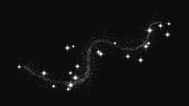 Silver glittering confetti wave and stardust