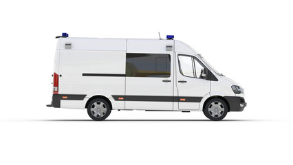 White Emergency Ambulance Van Mockup with Blue Sirens on White Background © muhammedali