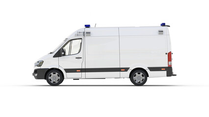 White Emergency Ambulance Van Mockup with Blue Sirens on White Background © muhammedali