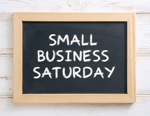 Obraz premium Small Business Saturday: A simple chalkboard sign with wooden frame, promotes the annual Small Business Saturday event, advocating for local economic support and community engagement. 