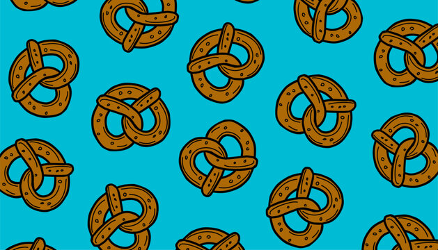 doodle pretzel pattern. doodle bread slice pattern background. loaf bakery pattern. Minimal Doodle Vector Texture pretzel pattern