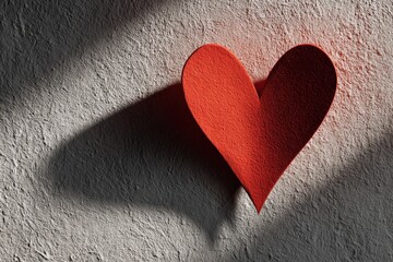 Fototapeta premium Minimal red heart shadow cast on a light wall