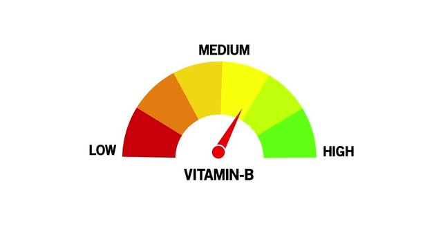 Vitamin E Level Text or Word Low and Medium to High Meter Concept Animation. ideal for concepts related to vitamin E , on white Background and features 4k Animation video