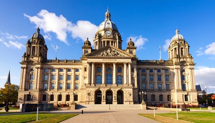 Fototapeta premium Majestic Architectural Grandeur A Classic Building Against a Vibrant Sky Detailed Facade and Columnar Structure for Historical Scenery