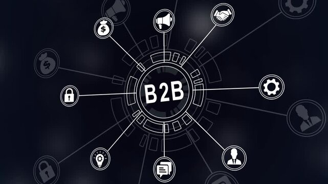 B2B marketing concept, business to business, ecommerce marketing strategy. Professional business and commerce collaboration. business action plan strategy.Financial 4k icons on a virtual screen.