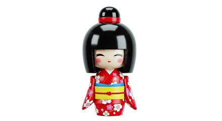 Kokeshi Doll in Red Kimono with Cherry Blossoms