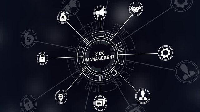 Risk management concept, Risk assessment.business and personal planning for risk mitigation with information and decision or project management.4k black background animation