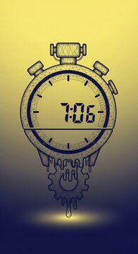 Pixelated Stopwatch With Gears Showing 706 Time Yellow Gradient