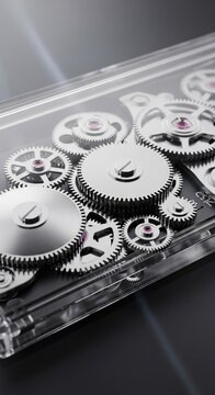 Intricate Mechanical Clockwork Gears With Ruby Bearings And Metallic