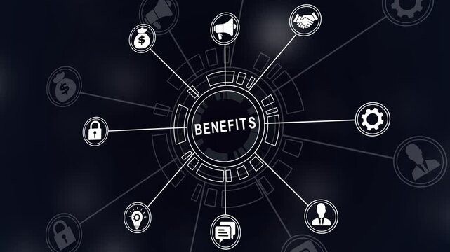 Employee benefits help to get the best human resources. Business concept.Internet, business, Technology and Financial 4k icons on a virtual screen.