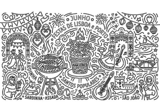 Popular Saints Festival Monoline Background with Sardine and Basil