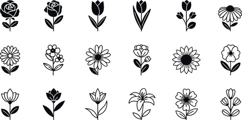 Black and white floral flowers symbols © GR Graphics