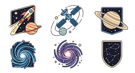 Collection of Space Themed Illustrations and Icons. © Janahchan