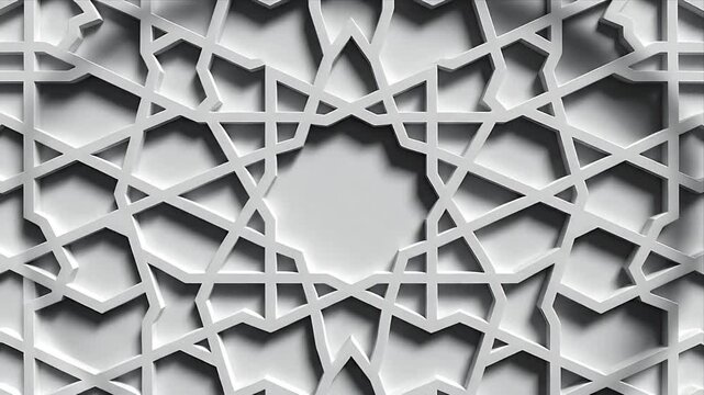 Intricate White Islamic Geometric Pattern With Subtle Depth And Soft Shadows Seamlessly Animated Background For Corporate Presentations