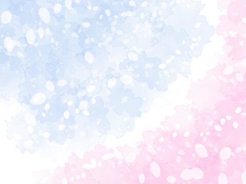 春の桜イメージの水彩風テクスチャー背景素材。満開の桜並木や桜吹雪と青空のイメージ。キラキラした光の粒子。