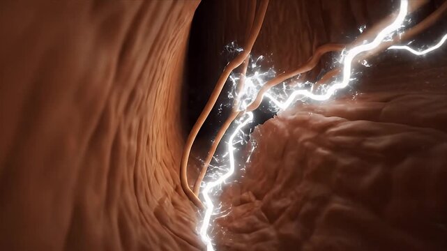Medical Animation Depicting Nerve Impulse Transmission With Electrical Sparking Inside Human Body Close Up Detailed 3D Render