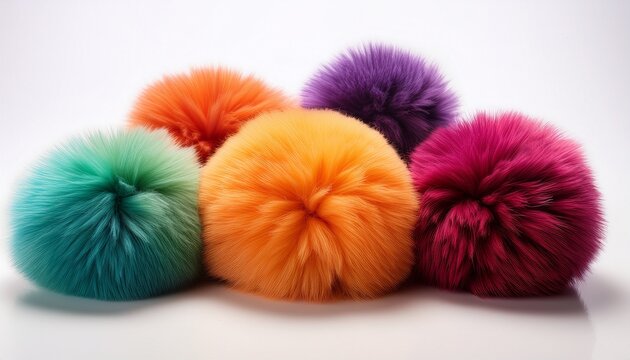 colorful pom poms decorative fluffy balls on white