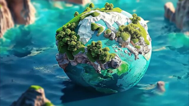 earth on island clay style 3D isometric low poly 4K Videos