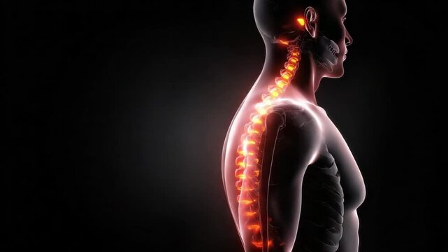 Human Anatomy's Glow: An illuminated spine showcases the intricate structure of the human backbone.