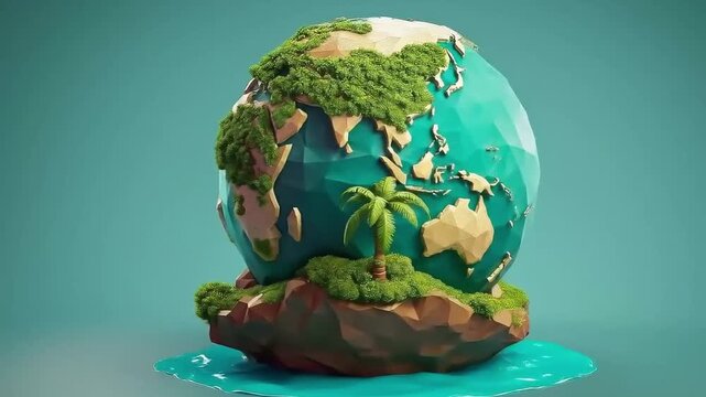 earth on island clay style 3D isometric low poly 4K Videos