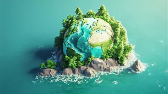 earth on island clay style 3D isometric low poly 4K Videos