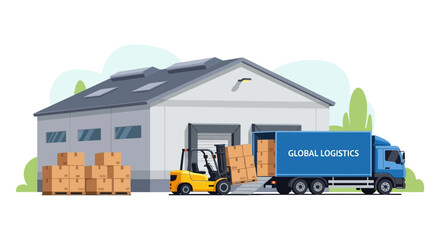 Obraz premium Warehouse with Truck and Forklift Loading.