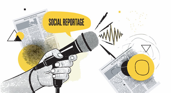 Illustration of hand holding microphone for daily news broadcast eps 10