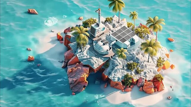 solar panels on a clay island 3D isometric low poly 4K Videos