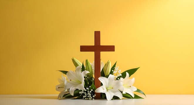 Good friday reflection a cross with white flowers symbolizing hope and redemption