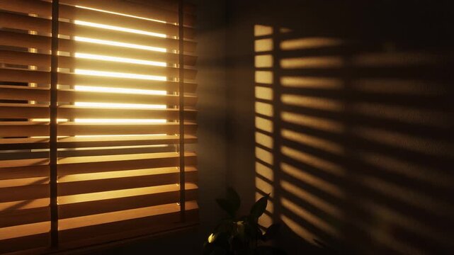 Sunlight Filtering Through Wooden Blinds Creating Striped Wall Shadows