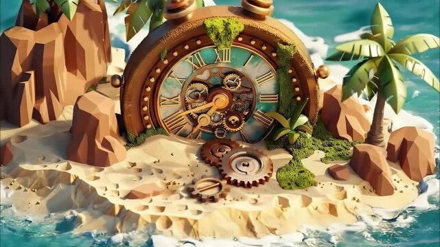 compass on abandoned island 3D isometric low poly clay style 4K Videos