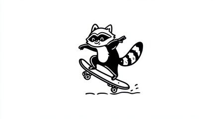 Raccoon rides skateboard in a park