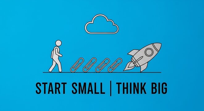 Conceptual journey from small beginnings to a big successful startup launch.