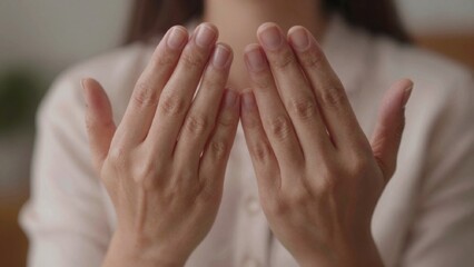 High-resolution featuring close-up person's hands cupped together palms facing upwards appear caucasian descent smooth light beige