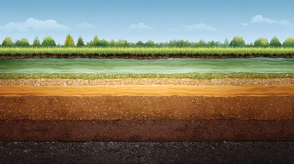 Soil profile slice showing topsoil subsoil and sediment layers