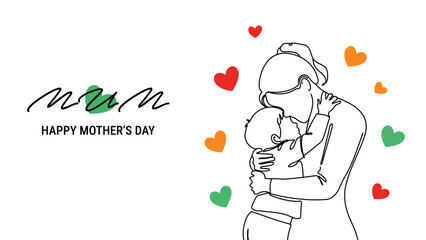 Obraz premium Mothers day illustration of a mother holding her baby surrounded by hearts