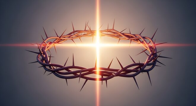 Good friday symbolism crown of thorns on cross with divine light