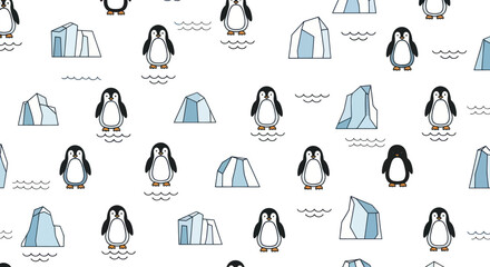 Penguins and Icebergs Pattern Illustration. © Mardiyo