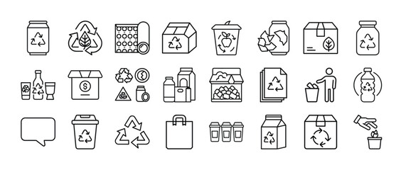Fototapeta premium A collection of black and white recycling icons and symbols