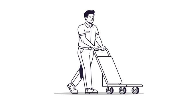 Man Pushing Hand Truck with Box.