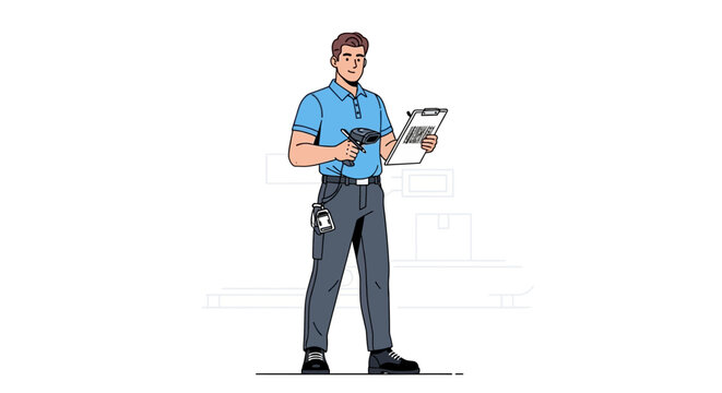 Police Officer Holding Gun and Clipboard.