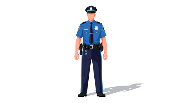 Police Officer Standing in Uniform Illustration.