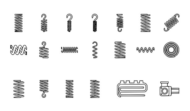 Metal springs line icon set editable stroke mechanical coil spring vector pack
