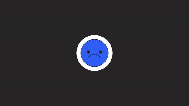Simple sad face emoji digital sticker animation. Disappointment reaction. Unhappy feedback. Isolated animated icon with transparent background. Applying die-cut design. 4K video overlay element