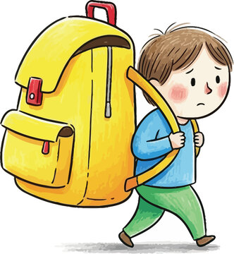 Boy carrying heavy backpack vector