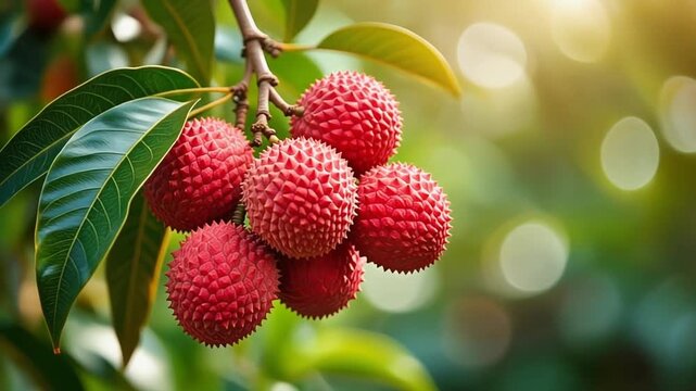 Ripe raspberries on a bush branch