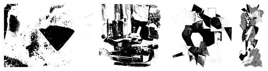 Obraz premium Stylized broken shapes, fragmented, abstract composition, vector art, halftone texture, graphic design elements, modern art motifs.